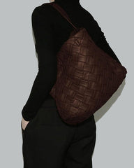 Handmade Soft Vegan Leather Woven Tote Bag for Women, Large Minimalist Commuter Shoulder Bag with Inner Pouch