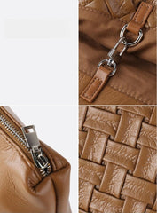 Handmade Soft Vegan Leather Woven Tote Bag for Women, Large Minimalist Commuter Shoulder Bag with Inner Pouch