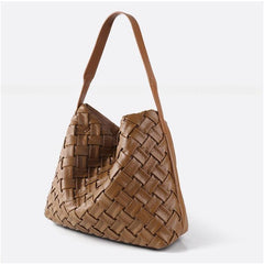 Handmade Soft Vegan Leather Woven Tote Bag for Women, Large Minimalist Commuter Shoulder Bag with Inner Pouch