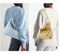 Handmade Soft Vegan Leather Woven Tote Bag for Women, Large Minimalist Commuter Shoulder Bag with Inner Pouch