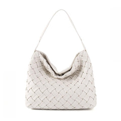 Handmade Soft Vegan Leather Woven Tote Bag for Women, Large Minimalist Commuter Shoulder Bag with Inner Pouch