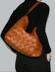 Handmade Soft Vegan Leather Woven Tote Bag for Women, Large Minimalist Commuter Shoulder Bag with Inner Pouch