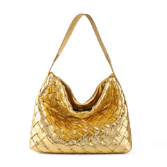 Handmade Soft Vegan Leather Woven Tote Bag for Women, Large Minimalist Commuter Shoulder Bag with Inner Pouch