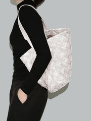 Handmade Soft Vegan Leather Woven Tote Bag for Women, Large Minimalist Commuter Shoulder Bag with Inner Pouch