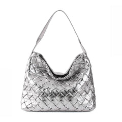 Handmade Soft Vegan Leather Woven Tote Bag for Women, Large Minimalist Commuter Shoulder Bag with Inner Pouch
