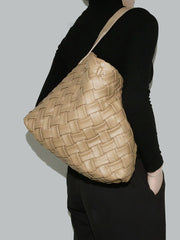 Handmade Soft Vegan Leather Woven Tote Bag for Women, Large Minimalist Commuter Shoulder Bag with Inner Pouch