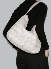 Handmade Soft Vegan Leather Woven Tote Bag for Women, Large Minimalist Commuter Shoulder Bag with Inner Pouch