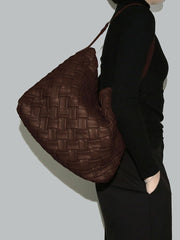 Handmade Soft Vegan Leather Woven Tote Bag for Women, Large Minimalist Commuter Shoulder Bag with Inner Pouch