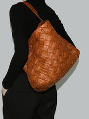 Handmade Soft Vegan Leather Woven Tote Bag for Women, Large Minimalist Commuter Shoulder Bag with Inner Pouch