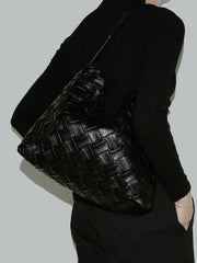 Handmade Soft Vegan Leather Woven Tote Bag for Women, Large Minimalist Commuter Shoulder Bag with Inner Pouch