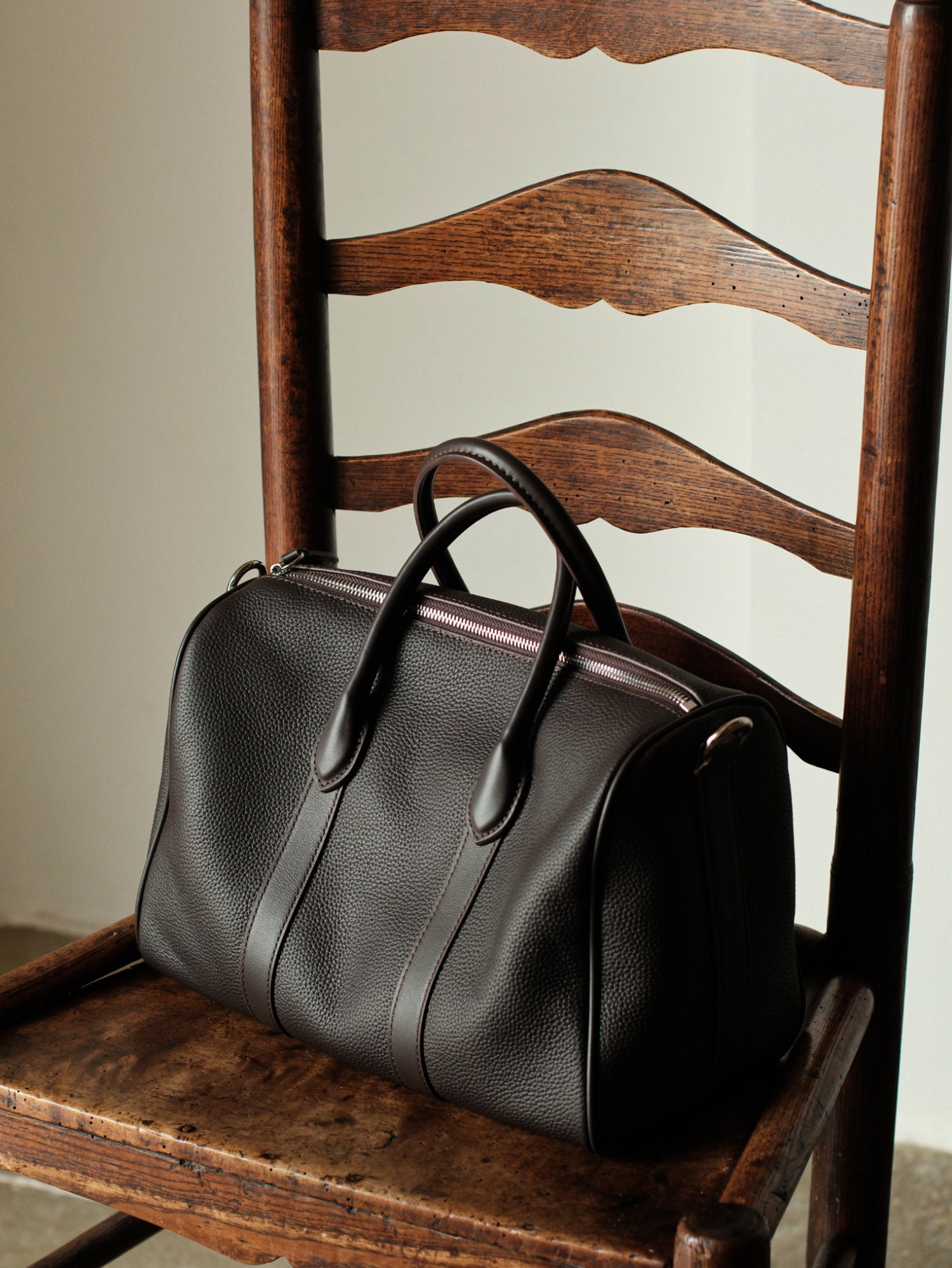 Handmade Top Grain Leather Bag, Luxury Boston Satchel & Crossbody Bag for Traveling, Best Everyday Carry Bag for Women Ebony