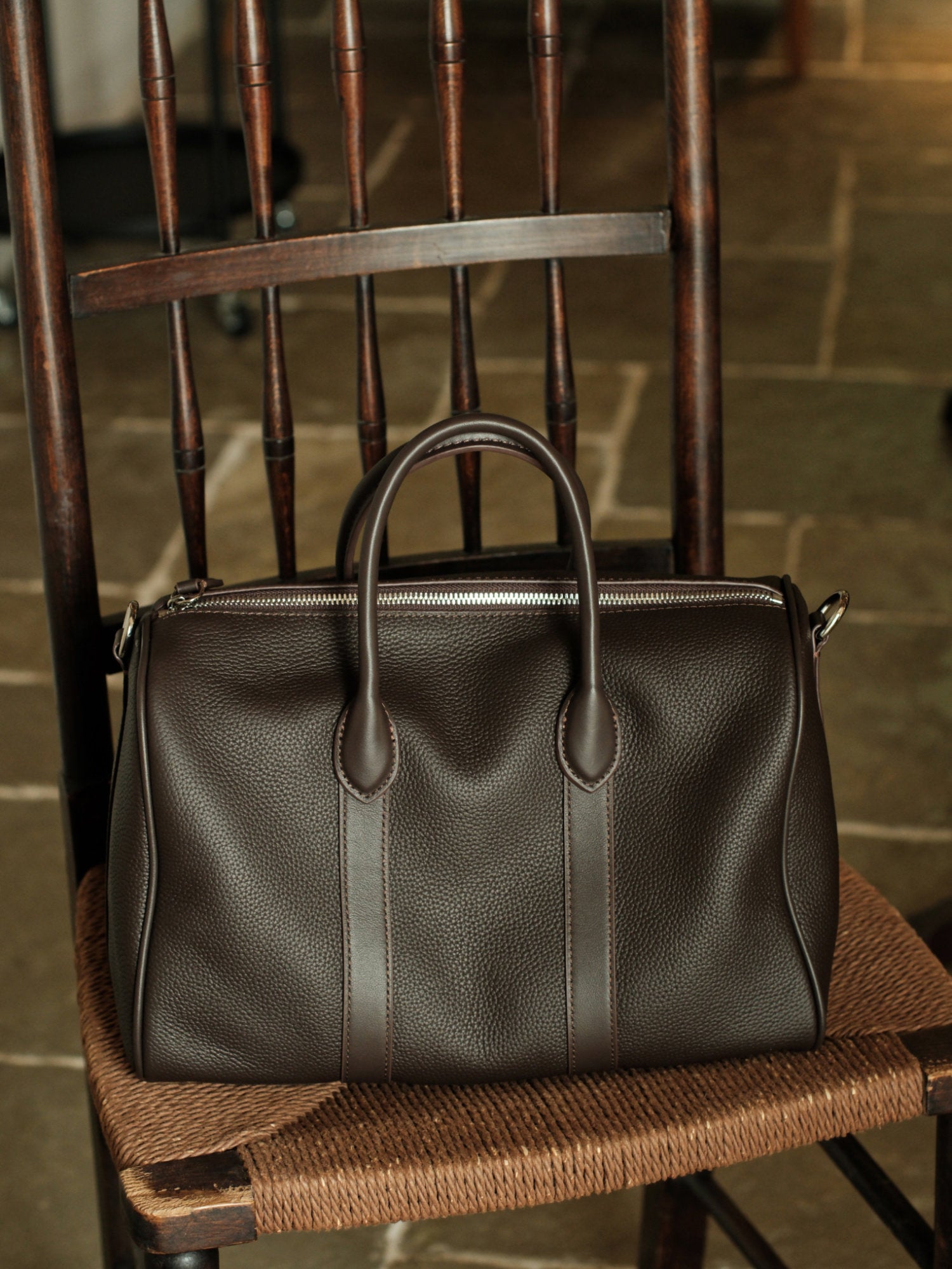 Handmade Top Grain Leather Bag, Luxury Boston Satchel & Crossbody Bag for Traveling, Best Everyday Carry Bag for Women Ebony