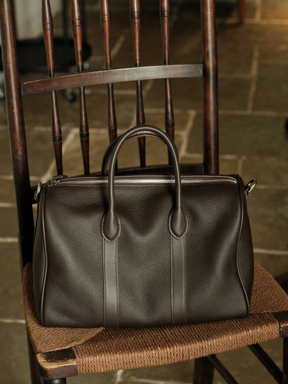 Handmade Top Grain Leather Bag, Luxury Boston Satchel & Crossbody Bag for Traveling, Best Everyday Carry Bag for Women Ebony