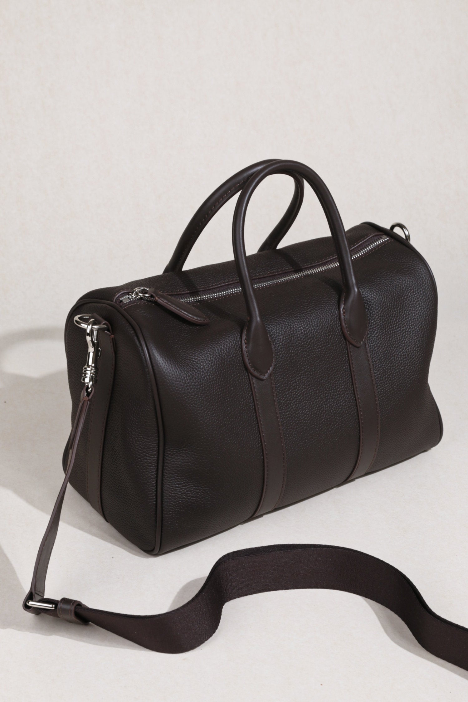 Handmade Top Grain Leather Bag, Luxury Boston Satchel & Crossbody Bag for Traveling, Best Everyday Carry Bag for Women Ebony