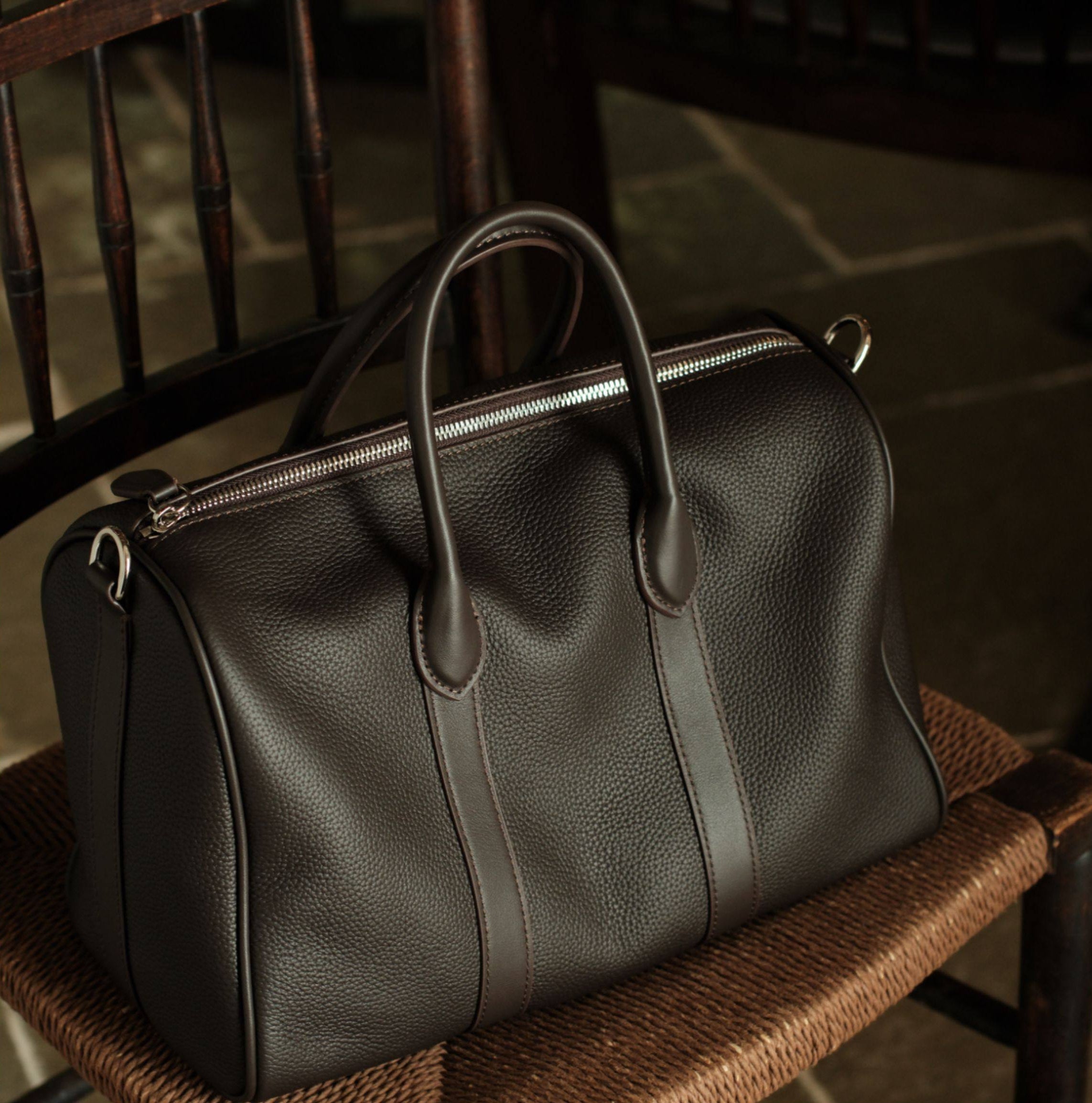Handmade Top Grain Leather Bag, Luxury Boston Satchel & Crossbody Bag for Traveling, Best Everyday Carry Bag for Women Ebony