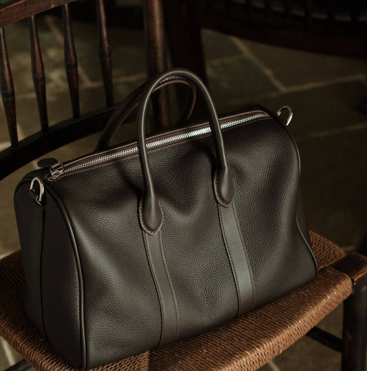Handmade Top Grain Leather Bag, Luxury Boston Satchel & Crossbody Bag for Traveling, Best Everyday Carry Bag for Women Ebony