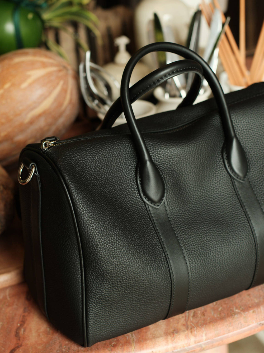 Handmade Top Grain Leather Bag, Luxury Boston Satchel & Crossbody Bag for Traveling, Best Everyday Carry Bag for Women Black