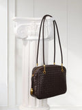 Handmade Woven Lambskin Leather Shoulder Bag, Luxury Box Purse, Vintage Bowling Style Women’s Commuter Handbag