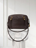 Handmade Woven Lambskin Leather Shoulder Bag, Luxury Box Purse, Vintage Bowling Style Women’s Commuter Handbag