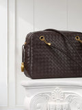 Handmade Woven Lambskin Leather Shoulder Bag, Luxury Box Purse, Vintage Bowling Style Women’s Commuter Handbag