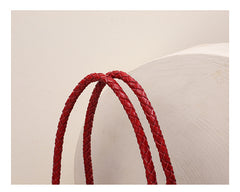 Handmade Woven Leather Tote Bag, Full Grain Leather Hand Woven Triple Jump Bamboo Ladies HoBo Bag, Curve Opening Summer Holiday Basket Bag