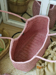 Handmade Woven Leather Tote Bag, Full Grain Leather Hand Woven Triple Jump Bamboo Ladies HoBo Bag, Curve Opening Summer Holiday Basket Bag