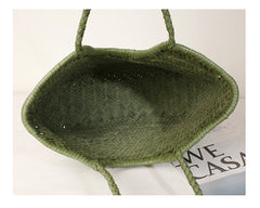 Handmade Woven Leather Tote Bag, Full Grain Leather Hand Woven Triple Jump Bamboo Ladies HoBo Bag, Curve Opening Summer Holiday Basket Bag