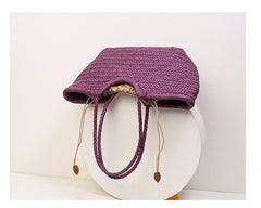 Handmade Woven Leather Tote Bag, Full Grain Leather Hand Woven Triple Jump Bamboo Ladies HoBo Bag, Curve Opening Summer Holiday Basket Bag