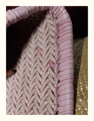 Handmade Woven Leather Tote Bag, Full Grain Leather Hand Woven Triple Jump Bamboo Ladies HoBo Bag, Curve Opening Summer Holiday Basket Bag