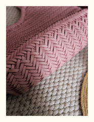 Handmade Woven Leather Tote Bag, Full Grain Leather Hand Woven Triple Jump Bamboo Ladies HoBo Bag, Curve Opening Summer Holiday Basket Bag