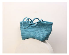 Handmade Woven Leather Tote Bag, Full Grain Leather Hand Woven Triple Jump Bamboo Ladies HoBo Bag, Curve Opening Summer Holiday Basket Bag