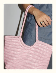 Handmade Woven Leather Tote Bag, Full Grain Leather Hand Woven Triple Jump Bamboo Ladies HoBo Bag, Curve Opening Summer Holiday Basket Bag