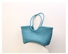 Handmade Woven Leather Tote Bag, Full Grain Leather Hand Woven Triple Jump Bamboo Ladies HoBo Bag, Curve Opening Summer Holiday Basket Bag