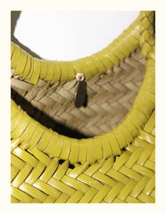 Handmade Woven Leather Tote Bag, Full Grain Leather Hand Woven Triple Jump Bamboo Ladies HoBo Bag, Curve Opening Summer Holiday Basket Bag