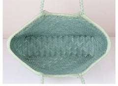 Handmade Woven Leather Tote Bag, Full Grain Leather Hand Woven Triple Jump Bamboo Ladies HoBo Bag, Curve Opening Summer Holiday Basket Bag
