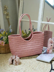 Handmade Woven Leather Tote Bag, Full Grain Leather Hand Woven Triple Jump Bamboo Ladies HoBo Bag, Curve Opening Summer Holiday Basket Bag