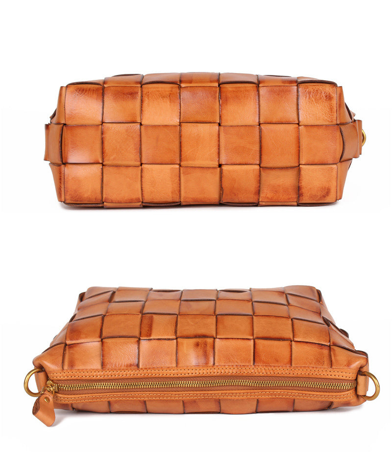 Handwoven Full Grain Leather Crossbody Bag | Vintage Women's Shoulder Bag