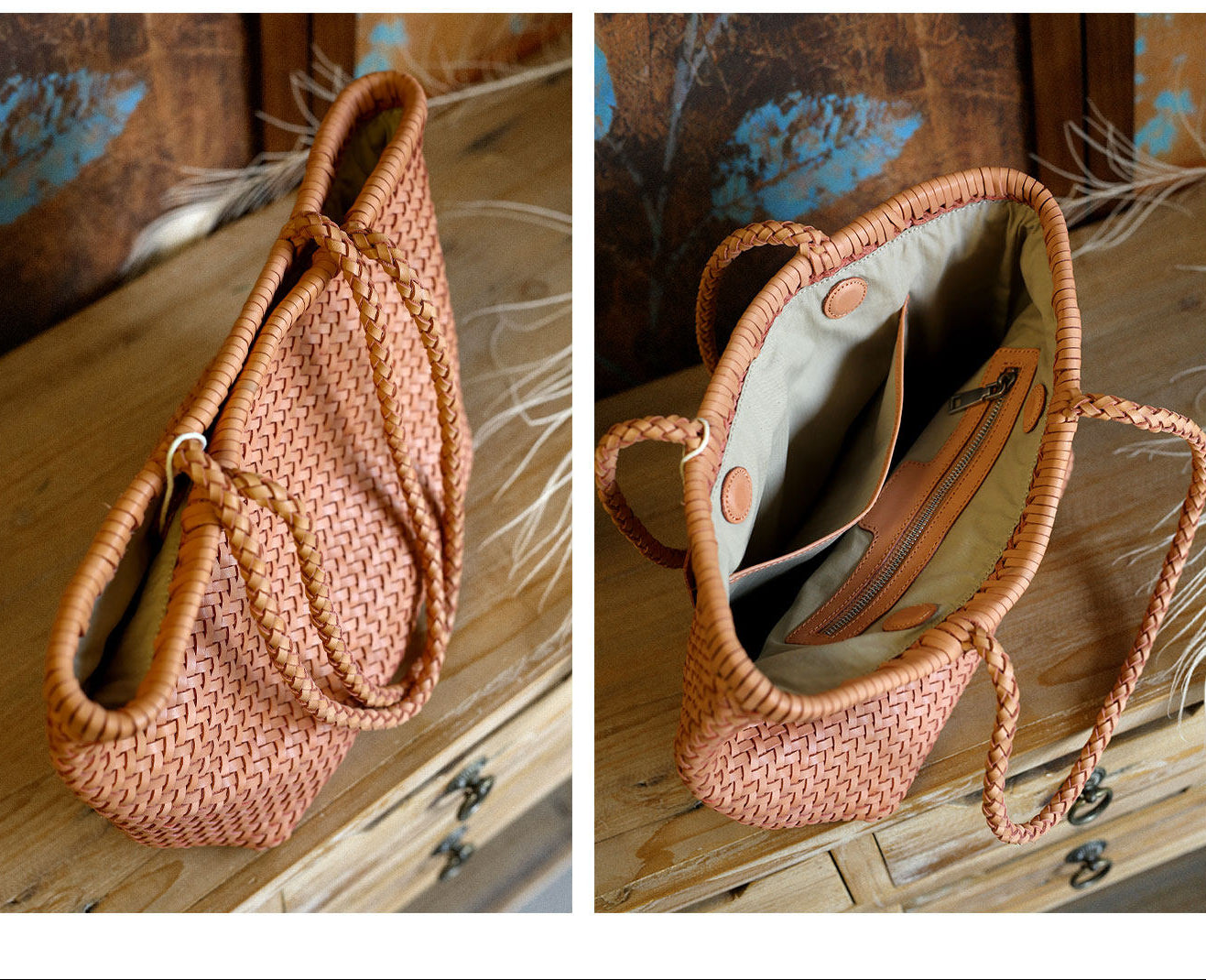 Handwoven Basket Tote Bag | Vegetable-Tanned Italian Cowhide Hand-Carry Bag | Minimalist Summer Commuter Style