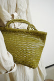 Handwoven Basket Tote Bag | Vegetable-Tanned Italian Cowhide Hand-Carry Bag | Minimalist Summer Commuter Style