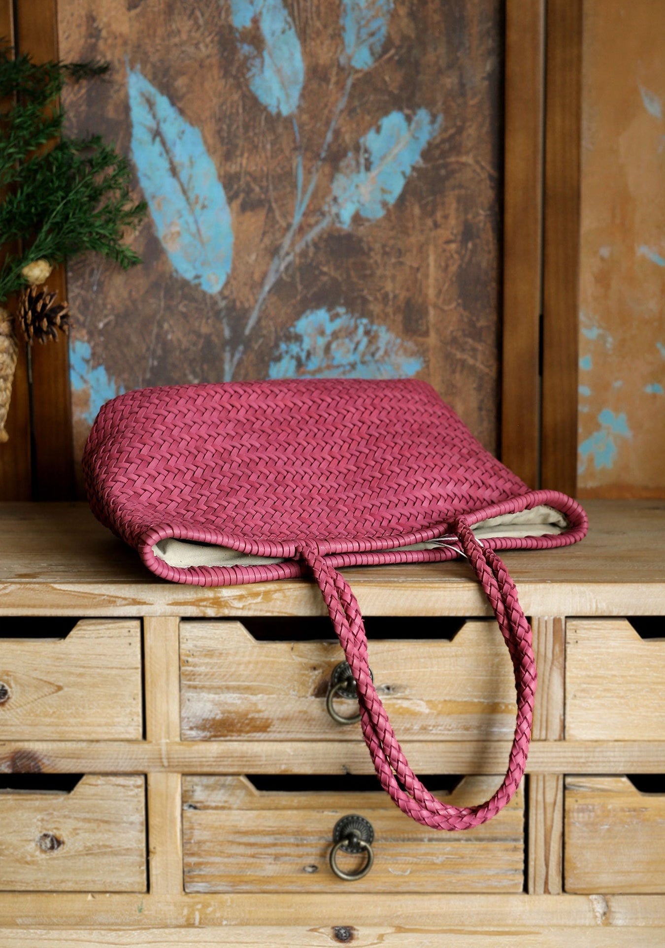 Handwoven Basket Tote Bag | Vegetable-Tanned Italian Cowhide Hand-Carry Bag | Minimalist Summer Commuter Style
