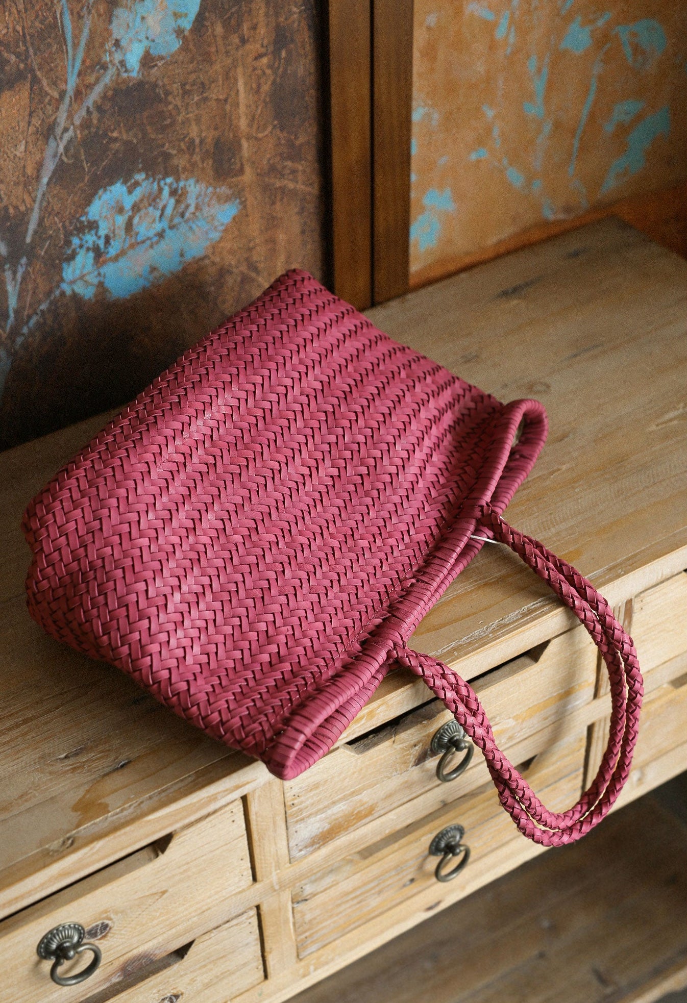 Handwoven Basket Tote Bag | Vegetable-Tanned Italian Cowhide Hand-Carry Bag | Minimalist Summer Commuter Style