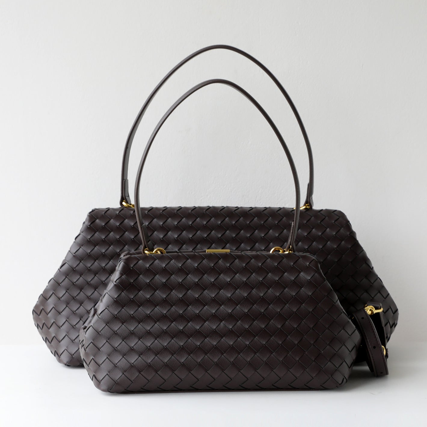 Handwoven Cowhide Leather Frame Clutch Bag | Women's Commuter Top-Handle & Shoulder Purse