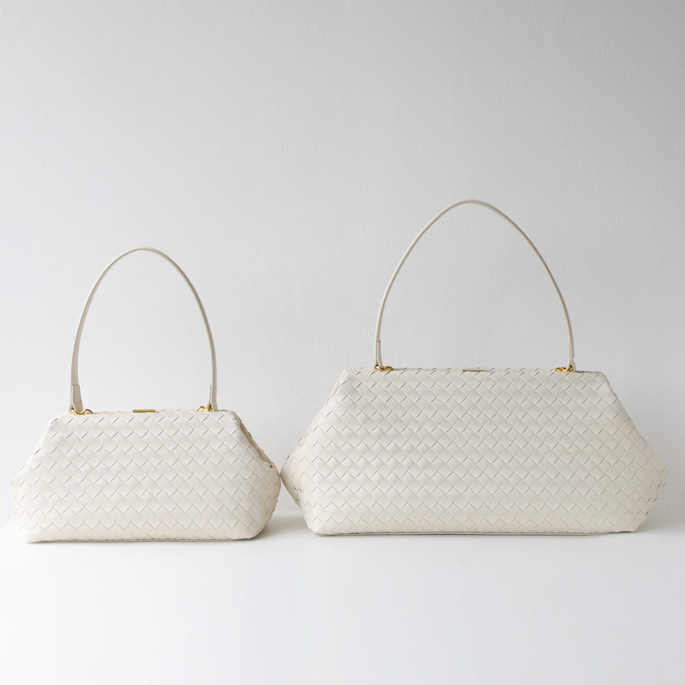 Handwoven Cowhide Leather Frame Clutch Bag | Women's Commuter Top-Handle & Shoulder Purse
