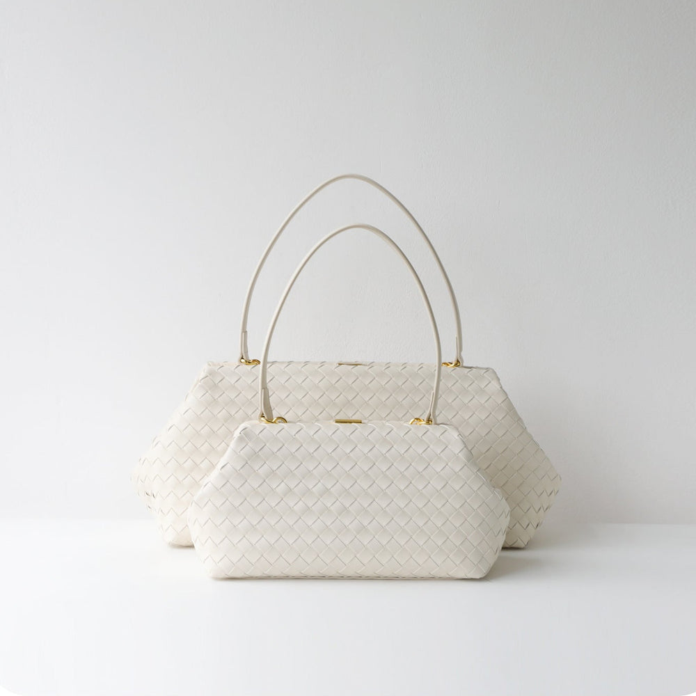 Handwoven Cowhide Leather Frame Clutch Bag | Women's Commuter Top-Handle & Shoulder Purse