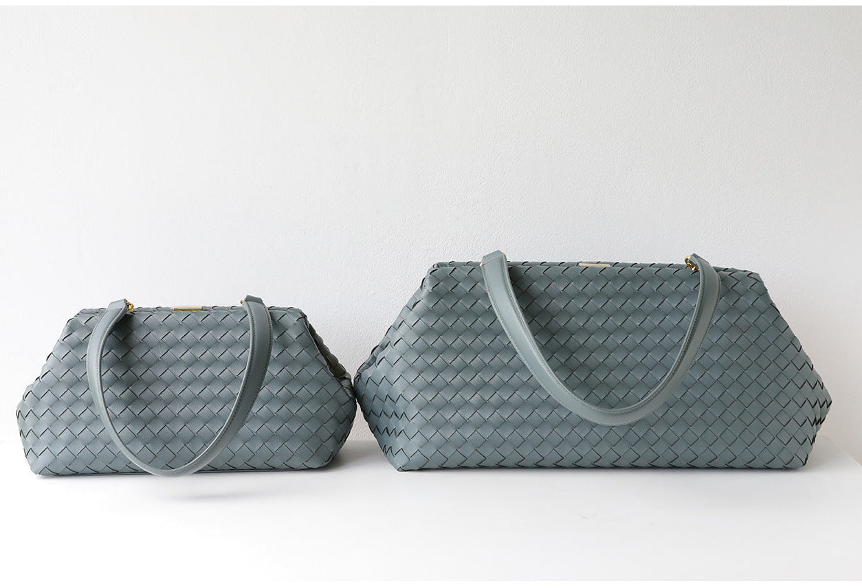 Handwoven Cowhide Leather Frame Clutch Bag | Women's Commuter Top-Handle & Shoulder Purse