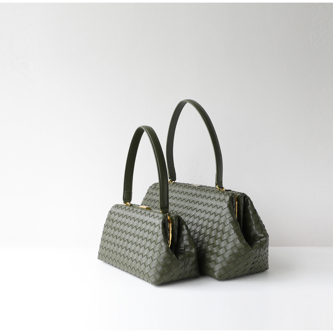 Handwoven Cowhide Leather Frame Clutch Bag | Women's Commuter Top-Handle & Shoulder Purse