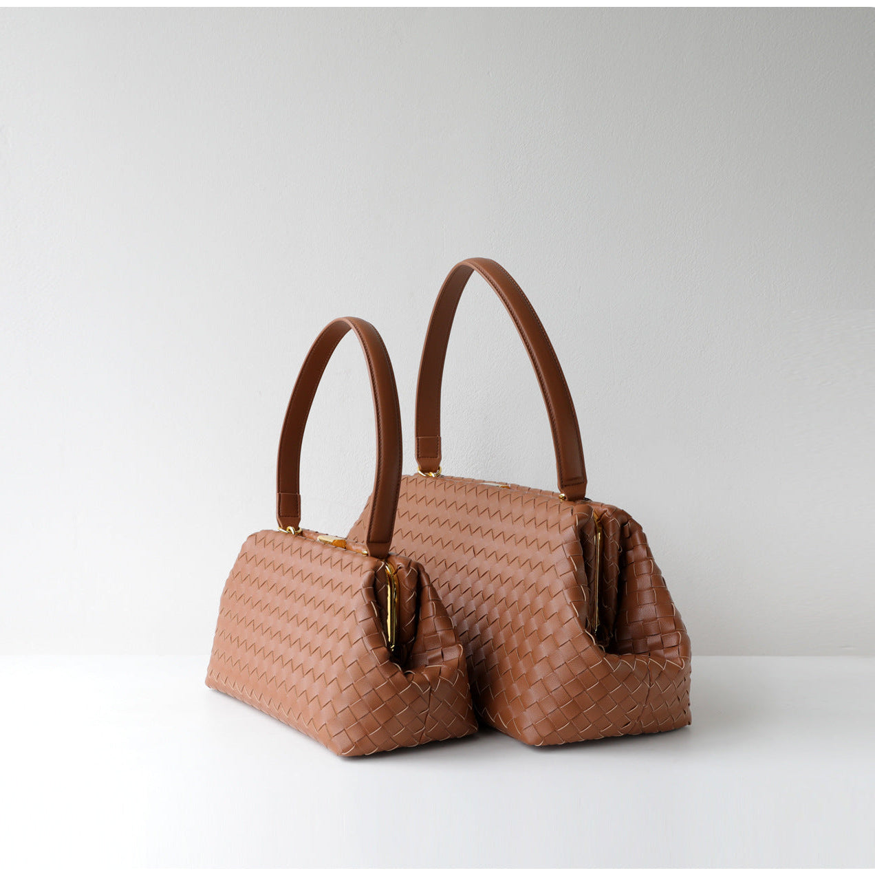 Handwoven Cowhide Leather Frame Clutch Bag | Women's Commuter Top-Handle & Shoulder Purse