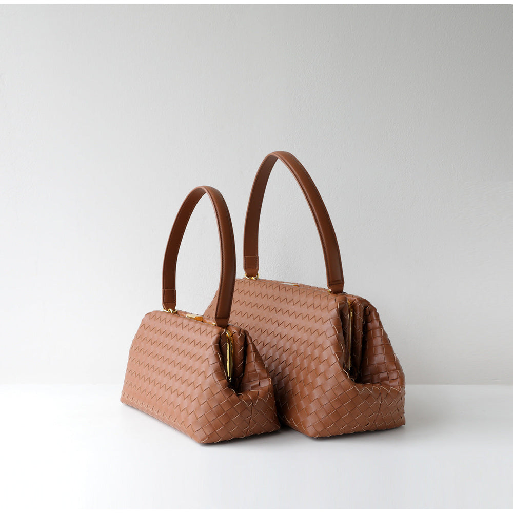 Handwoven Cowhide Leather Frame Clutch Bag | Women's Commuter Top-Handle & Shoulder Purse