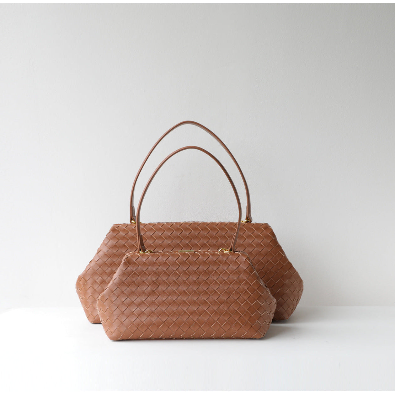 Handwoven Cowhide Leather Frame Clutch Bag | Women's Commuter Top-Handle & Shoulder Purse