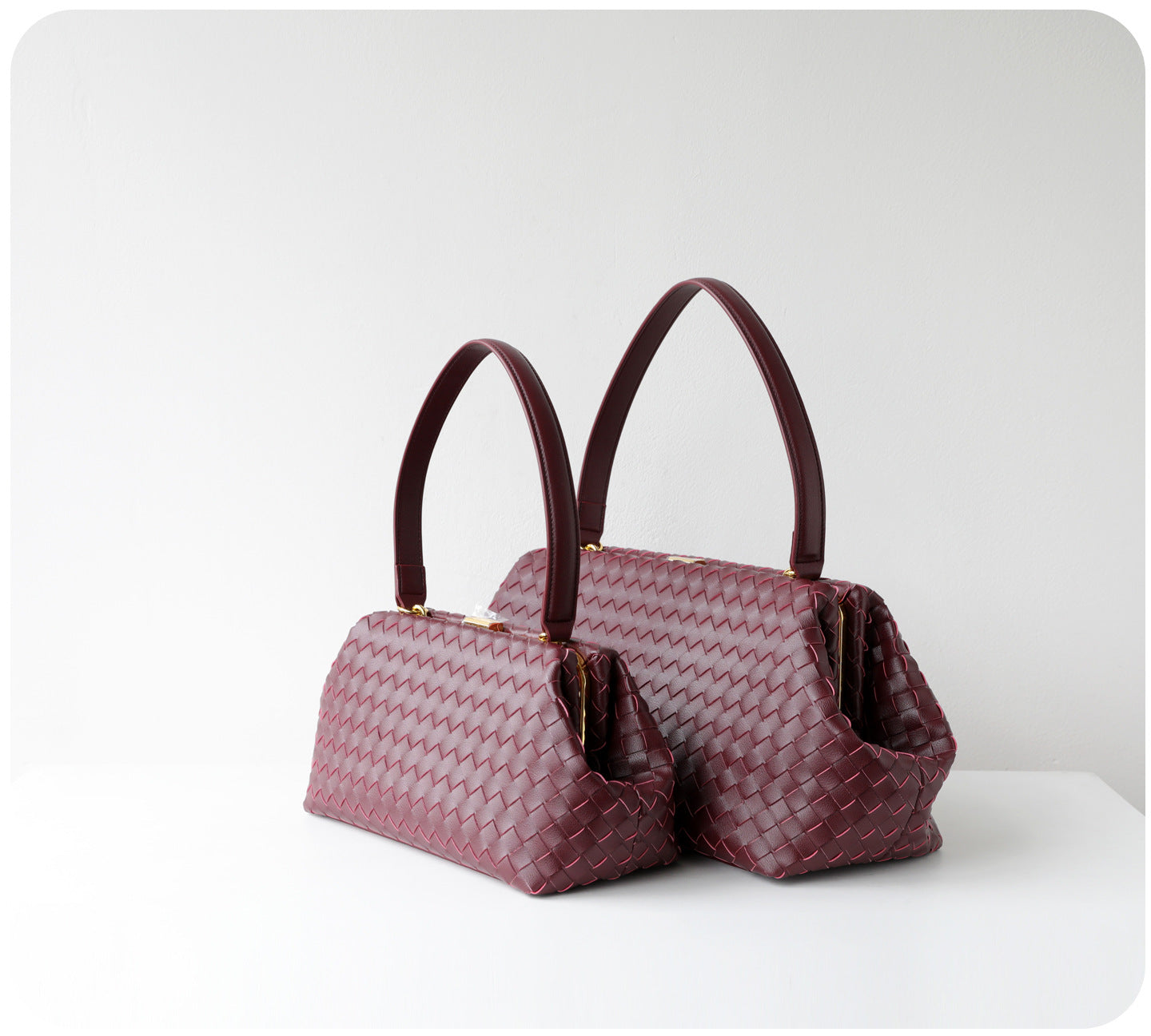 Handwoven Cowhide Leather Frame Clutch Bag | Women's Commuter Top-Handle & Shoulder Purse